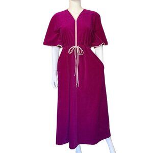 Vanity Fair 60s Vintage Magenta Lounge Dress XS With Tie Waist & Batwing Sleeves